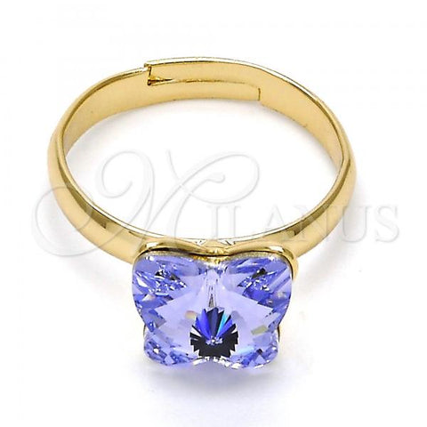 Oro Laminado Multi Stone Ring, Gold Filled Style Butterfly Design, with Provence Lavander Swarovski Crystals, Polished, Golden Finish, 01.239.0007.7 (One size fits all)