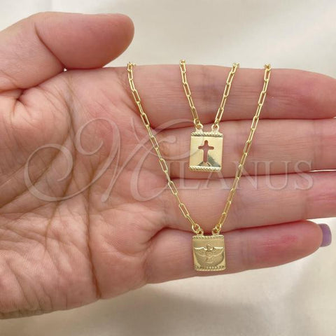 Oro Laminado Pendant Necklace, Gold Filled Style Paperclip and Bird Design, Polished, Golden Finish, 04.32.0565.18