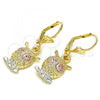 Oro Laminado Dangle Earring, Gold Filled Style Owl Design, Polished, Tricolor, 02.351.0004