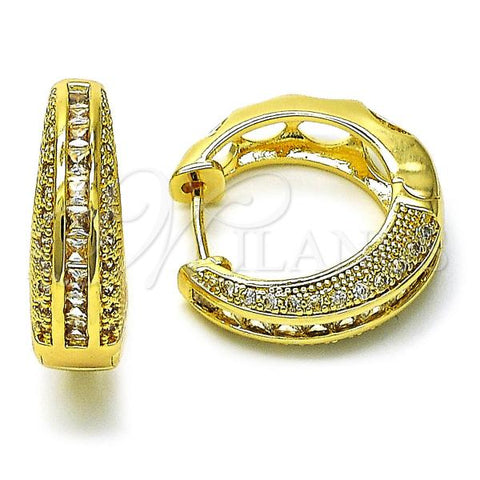 Oro Laminado Huggie Hoop, Gold Filled Style Chunky Design, with White Cubic Zirconia and White Micro Pave, Polished, Golden Finish, 02.210.0846.25