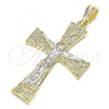 Oro Laminado Religious Pendant, Gold Filled Style Crucifix and Greek Key Design, Polished, Tricolor, 05.351.0028.1