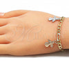 Oro Laminado Charm Bracelet, Gold Filled Style Angel Design, Polished, Tricolor, 03.351.0111.07