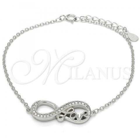 Sterling Silver Fancy Bracelet, Infinite and Love Design, with White Cubic Zirconia, Polished, Rhodium Finish, 03.336.0039.07