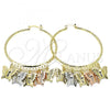 Oro Laminado Large Hoop, Gold Filled Style Butterfly Design, Diamond Cutting Finish, Tricolor, 02.380.0021.50