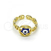 Oro Laminado Elegant Ring, Gold Filled Style Evil Eye and Star Design, Blue Enamel Finish, Golden Finish, 01.213.0021