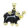 Oro Laminado Fancy Pendant, Gold Filled Style Elephant Design, Black Enamel Finish, Golden Finish, 05.253.0118
