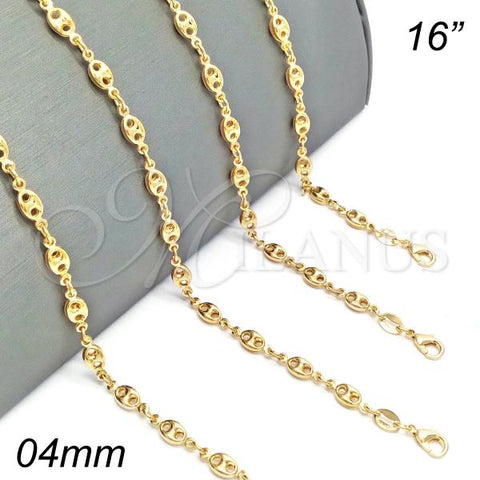 Oro Laminado Basic Necklace, Gold Filled Style Puff Mariner Design, Polished, Golden Finish, 04.09.0185.16