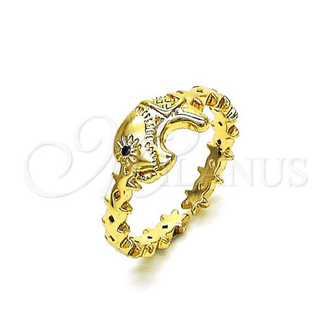 Oro Laminado Multi Stone Ring, Gold Filled Style Elephant Design, with Black Micro Pave, Polished, Golden Finish, 01.213.0038