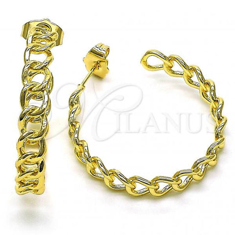 Oro Laminado Medium Hoop, Gold Filled Style Curb Design, Polished, Golden Finish, 02.210.0760.30
