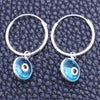 Sterling Silver Small Hoop, Evil Eye Design, with Aqua Blue Crystal, Polished, Silver Finish, 02.401.0035.15