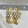 Oro Laminado Stud Earring, Gold Filled Style Paperclip Design, with White Micro Pave, Polished, Golden Finish, 02.341.0090