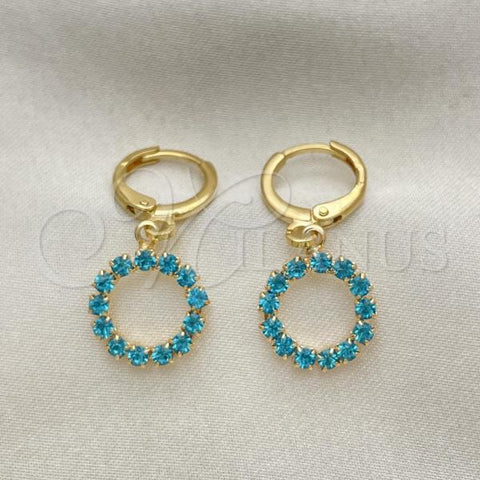 Oro Laminado Huggie Hoop, Gold Filled Style with Blue Topaz Cubic Zirconia, Polished, Golden Finish, 02.02.0495.5.15