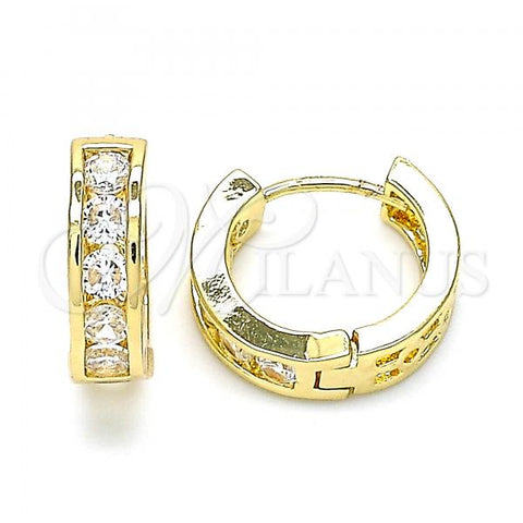 Oro Laminado Huggie Hoop, Gold Filled Style with White Cubic Zirconia, Polished, Golden Finish, 02.210.0603.15