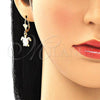 Oro Laminado Dangle Earring, Gold Filled Style Turtle Design, Polished, Tricolor, 02.351.0095