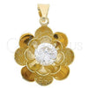 Oro Laminado Fancy Pendant, Gold Filled Style Flower Design, with Cubic Zirconia, Golden Finish, 05.21.0016