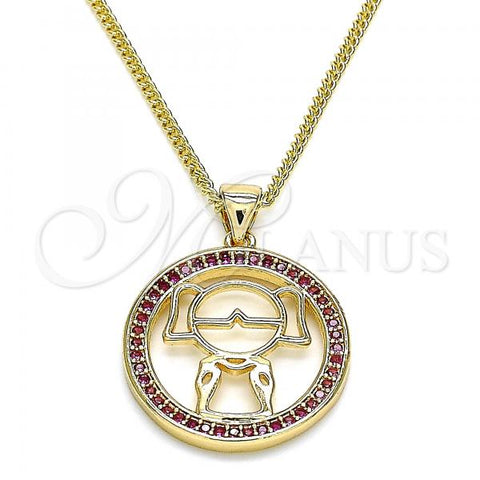 Oro Laminado Pendant Necklace, Gold Filled Style Little Girl Design, with Ruby Micro Pave, Polished, Golden Finish, 04.156.0105.2.20