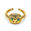 Oro Laminado Multi Stone Ring, Gold Filled Style Owl Design, with Green Cubic Zirconia, Polished, Golden Finish, 01.213.0031