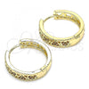 Oro Laminado Huggie Hoop, Gold Filled Style Heart Design, with Garnet Micro Pave, Polished, Golden Finish, 02.210.0518.2.20