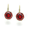 Oro Laminado Leverback Earring, Gold Filled Style with Garnet Cubic Zirconia, Polished, Golden Finish, 5.128.060