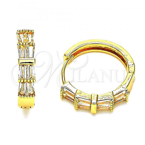 Oro Laminado Huggie Hoop, Gold Filled Style with White Cubic Zirconia, Polished, Golden Finish, 02.210.0719.20