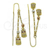 Oro Laminado Threader Earring, Gold Filled Style Owl Design, with Garnet Cubic Zirconia, Polished, Tricolor, 02.253.0060