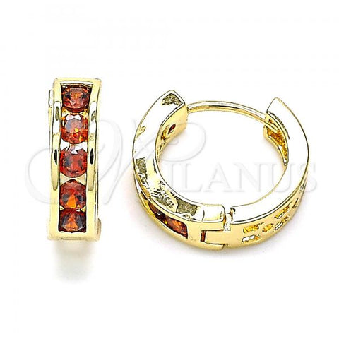 Oro Laminado Huggie Hoop, Gold Filled Style with Garnet Cubic Zirconia, Polished, Golden Finish, 02.210.0603.1.15