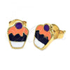 Oro Laminado Stud Earring, Gold Filled Style Cupcake Design, White Enamel Finish, Golden Finish, 5.126.072.2 *PROMO*