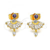Oro Laminado Stud Earring, Gold Filled Style with Amethyst and White Cubic Zirconia, Polished, Golden Finish, 02.387.0094.2