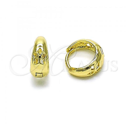 Oro Laminado Huggie Hoop, Gold Filled Style Flower Design, Polished, Golden Finish, 02.213.0481.12