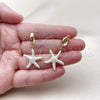 Oro Laminado Dangle Earring, Gold Filled Style Star Design, White Enamel Finish, Golden Finish, 02.341.0250