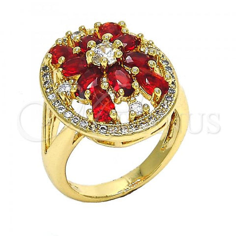 Oro Laminado Baby Ring, Gold Filled Style Flower Design, with Garnet and White Cubic Zirconia, Polished, Golden Finish, 01.266.0025.2.09 (Size 9)