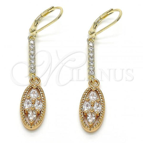 Oro Laminado Long Earring, Gold Filled Style with White Cubic Zirconia, Polished, Golden Finish, 02.210.0182