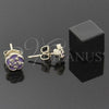 Oro Laminado Stud Earring, Gold Filled Style Flower Design, Purple Enamel Finish, Golden Finish, 02.64.0402 *PROMO*