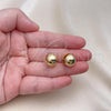 Oro Laminado Huggie Hoop, Gold Filled Style Ball and Hollow Design, Polished, Golden Finish, 02.163.0327.14