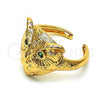 Oro Laminado Multi Stone Ring, Gold Filled Style Owl Design, with Green Cubic Zirconia, Polished, Golden Finish, 01.213.0032