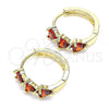 Oro Laminado Huggie Hoop, Gold Filled Style Heart Design, with Garnet Cubic Zirconia, Polished, Golden Finish, 02.210.0614.15