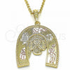 Oro Laminado Religious Pendant, Gold Filled Style Elephant and Owl Design, Polished, Tricolor, 05.351.0031