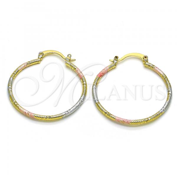 Oro Laminado Medium Hoop, Gold Filled Style Diamond Cutting Finish, Tricolor, 02.168.0039.1.30