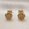 Oro Laminado Stud Earring, Gold Filled Style Flower Design, Diamond Cutting Finish, Golden Finish, 02.170.0533