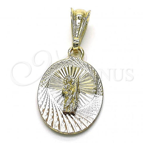 Oro Laminado Religious Pendant, Gold Filled Style San Judas Design, Diamond Cutting Finish, Tricolor, 05.351.0213