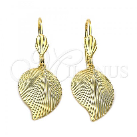 Oro Laminado Dangle Earring, Gold Filled Style Leaf Design, Diamond Cutting Finish, Golden Finish, 5.121.015