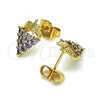 Oro Laminado Stud Earring, Gold Filled Style Grape Design, with Amethyst Cubic Zirconia, Polished, Golden Finish, 02.387.0092