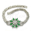 Rhodium Plated Fancy Bracelet, Flower Design, with Green and White Cubic Zirconia, Polished, Rhodium Finish, 03.210.0084.8.08