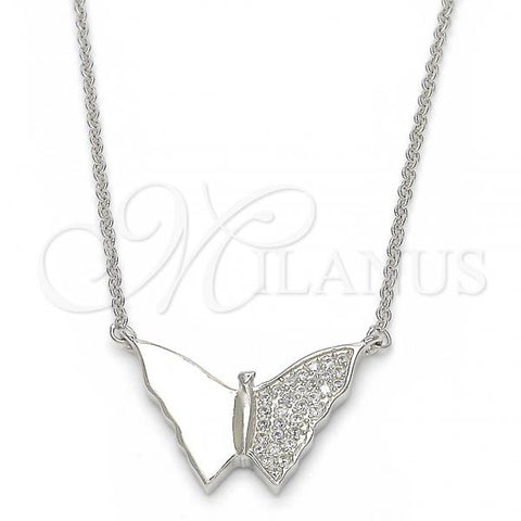 Sterling Silver Pendant Necklace, Butterfly Design, with White Micro Pave, Polished, Rhodium Finish, 04.336.0061.16