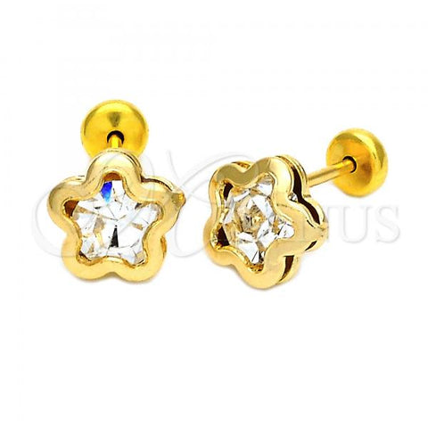 Oro Laminado Stud Earring, Gold Filled Style Star Design, with White Crystal, Polished, Golden Finish, 02.09.0029
