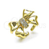 Oro Laminado Multi Stone Ring, Gold Filled Style Bow Design, with White Cubic Zirconia, Polished, Golden Finish, 01.60.0023