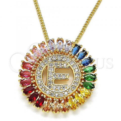 Oro Laminado Pendant Necklace, Gold Filled Style Initials Design, with Multicolor Cubic Zirconia, Polished, Golden Finish, 04.210.0010.1.20