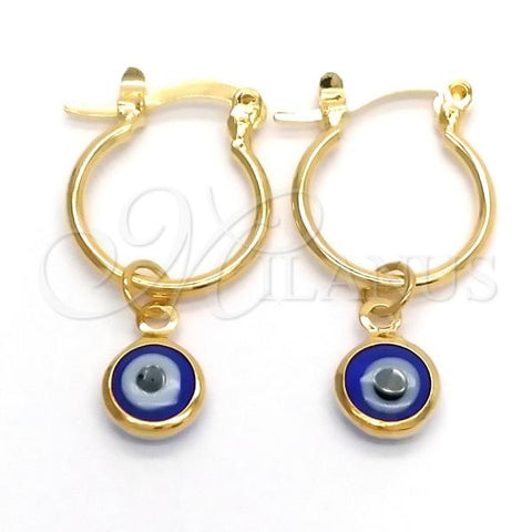 Oro Laminado Small Hoop, Gold Filled Style Evil Eye Design, Polished, Golden Finish, 02.58.0072.12.1