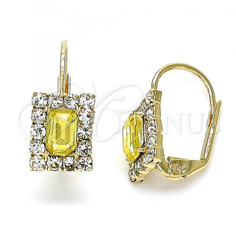Oro Laminado Leverback Earring, Gold Filled Style with Yellow and White Crystal, Polished, Golden Finish, 5.125.020.6