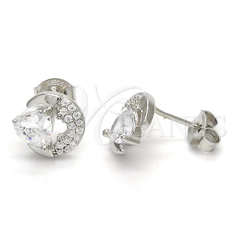 Sterling Silver Stud Earring, Heart Design, with White Cubic Zirconia, Polished,, 02.285.0038